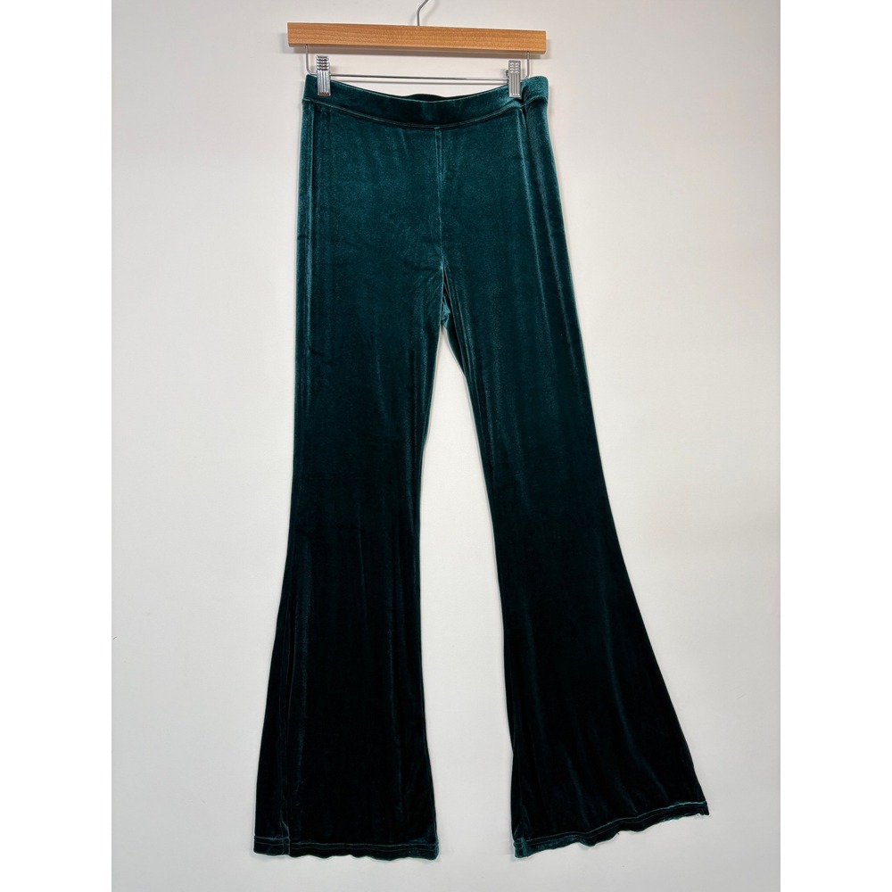American Eagle Women Pants M Teal Green Velvet High Rise Flare Wide Leg 7T8F10V